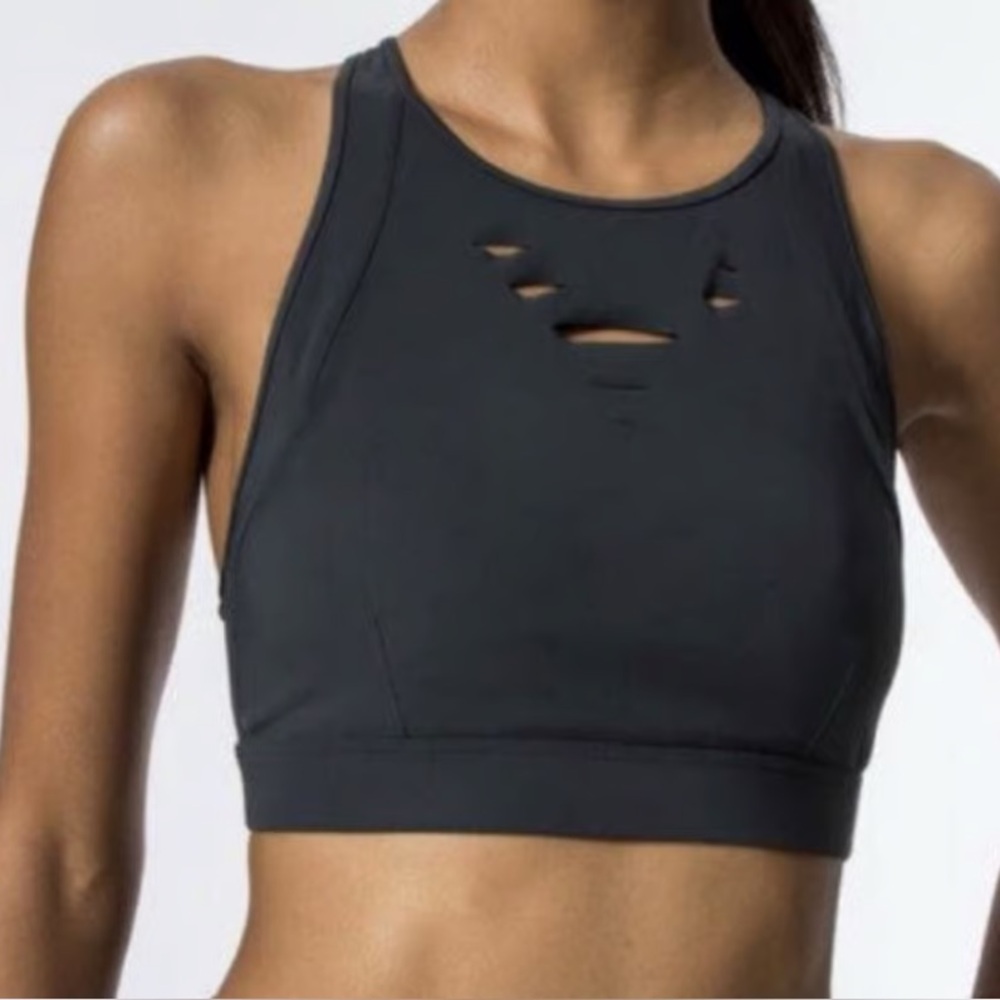 ALO Yoga black ripped warrior bra